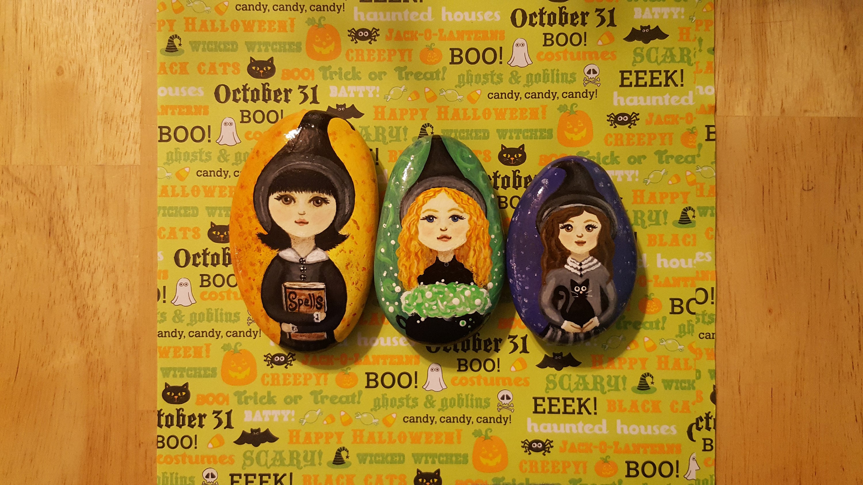 3 Hand Painted Halloween Witch Rocks - Etsy