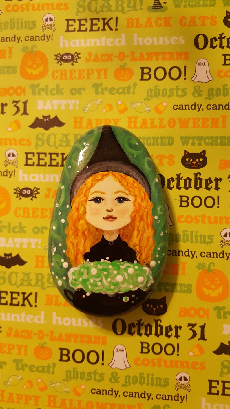 3 Hand Painted Halloween Witch Rocks - Etsy