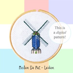 Molen de Put Leiden cross stitch PDF pattern | 10cm / 4&quot; | instant digital download | Dutch culture pixel art | Heritage | Windmills