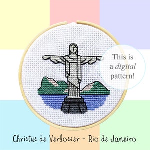 Cristo Redentore Rio de Janeiro Brasile schema punto croce PDF / 10 cm/4&quot; / download digitale immediato / meraviglia del mondo artistico / Archeologia