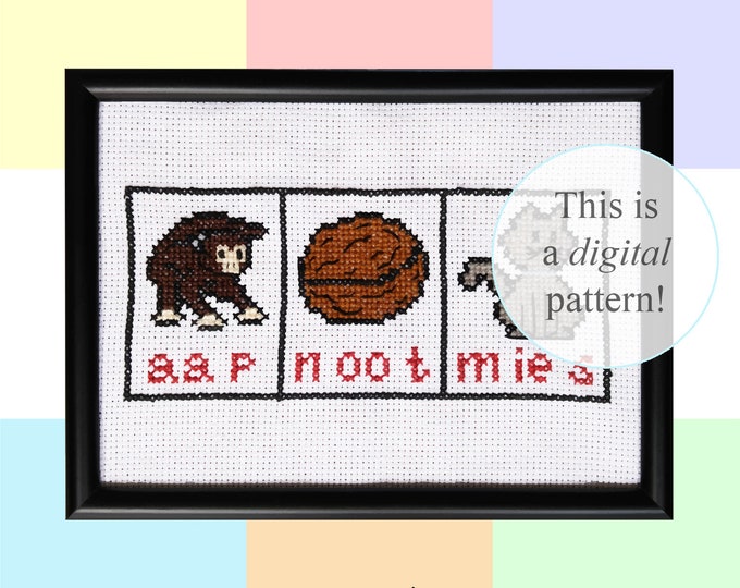 Aap-Noot-Mies PDF borduurpatroon 18x13cm Directe digitale download