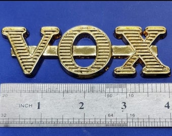 Large version Vox amp logo for AC 30, metallic and real golden bath