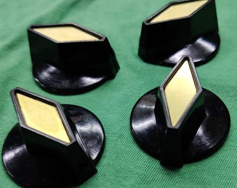 John Lennon 4 pcs Rickenbacker Tv / Cooker Black and golden diamond Bakelite Knobs Set for guitars 325, capri and other models