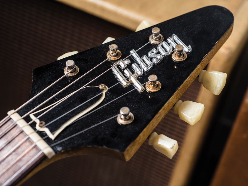 Gibson Flying V 58' 3D raised letters headstock real SILVER bath logo badge Metallic image 1