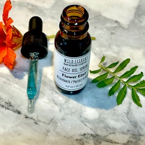 Blue Tansy & Prickly Pear oil serum, Flower Elixir serum, Organic gentle fast absorbing oils, nutrient dense protecting and rejuvenating image 1