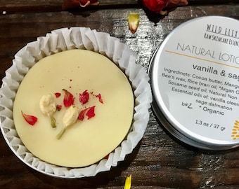 Vanilla & Sage All Natural Lotion Bar, Zero Waste Hands and Body Solid Lotion, Dry Skin Remedy, Naked Lotion Bar