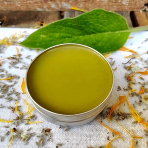 Organic Comfrey & Calendula Balm, Soothing and Moisturizing Herbal Balm, Dry Skin Balm, Gentle Organic Unscented Herbal Salve