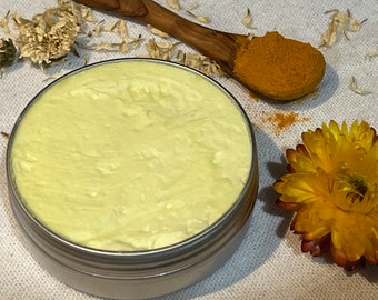 Organic Shea Whip, Turmeric & Carrot Seed Face Whip, Raw Unrefined Shea Butter, winter dry skin moisturiser, maturing dull skin