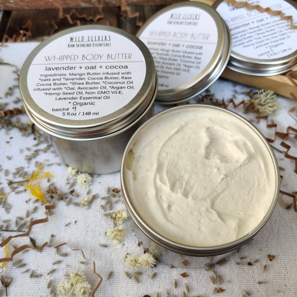 LAVENDER & OAT Whipped Body Butter, Lightly and Fast Absorbing Body butter, Soothing and Nourishing, Zero Waste Skincare, All natural