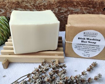 Eco Dish Soap Bar, Zero Waste Dishwashing Soap, Long Lasting 5.5oz Cube Bar, Dish Cloth and Soap Rack Set