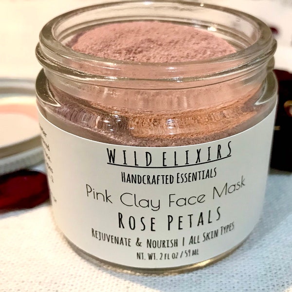 Rose Petals + Pink Clay Face Mask, Rejuvenating Rose Clay Face mask, Purifying Gentle Cleanser, Zero Waste Skincare