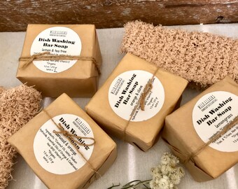 Dish soap bars 4 pack, bulk dishwashing soap, 7.5 oz cube soap bar, scented with pure essential oils, zero waste dish soap bundle of four