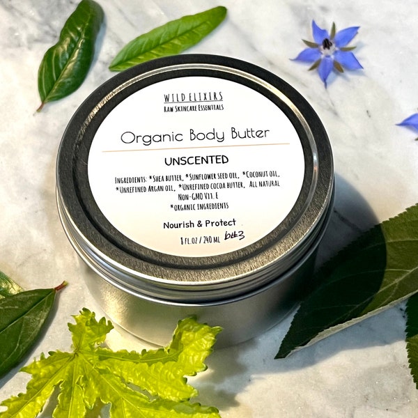 Organic Unscented Whipped Body Butter, Sustainable Zero Waste Body Butter, Whipped Shea Butter, Gentle and Unscented