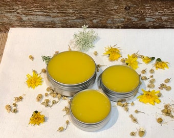 Organic Dandelion Chamomile balm, Unscented gentle herbal salve, All purpose healing balm, soothing moisturizing herbal balm