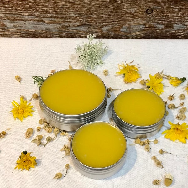 Organic Dandelion Chamomile balm, Unscented gentle herbal salve, All purpose healing balm, soothing moisturizing herbal balm