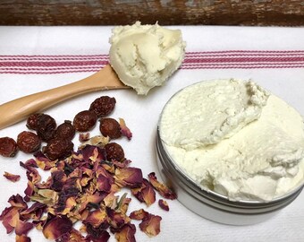 Organic Rosehip & Rose Absolute Whipped Shea Butter, Dry Skin Raw Nourishing Moisturizer