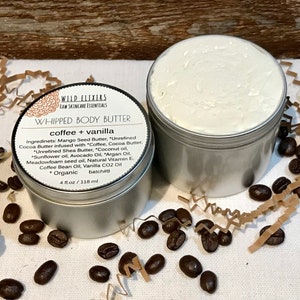 Whipped Coffee Butter, Coffee + Vanilla Whipped Body Butter, Luxury Light Best Body Butter