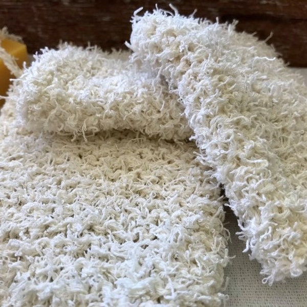 Scrubby Cotton Facial Washcloth, zero waste 100% cotton wash cloth, eco friendly gently exfoliating scrubby, loofa color hand knit cloth