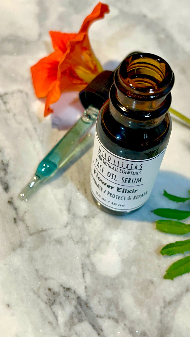 Blue Tansy & Prickly Pear oil serum, Flower Elixir serum, Organic gentle fast absorbing oils, nutrient dense protecting and rejuvenating image 2