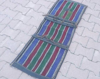 Turkish Saddle Bag, Vintage Saddle Bag,Kilim Saddle Bag With Leather,Decorative Saddle Bag,Home Decor Rug,Turkish Rug,Oushak Rug,Vintage Rug