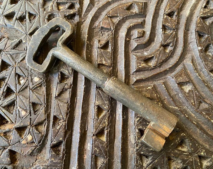 Extra Long 13cm Antique Skeleton Key - Huge T-Handle Iron Safe Key -19th Century Industrial Prison Style Artifact -Heavy Duty Vault Hardware