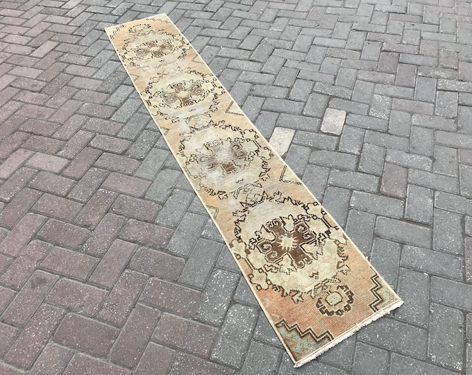 Narrow Runner Rug, Oushak Runner Rug, Turkish Rug, 8'1"X1'4" Feet Runner Rug, Vintage Runner Rug, Bohemian Style Rug Runner, Boho Runner Rug