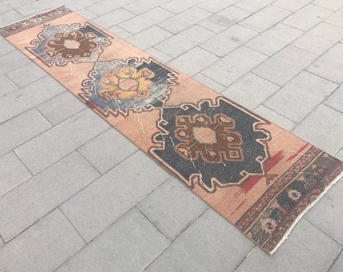Oushak Runner Rug, Vintage Runner Rug, Turkish Runner Rug, Distressed Runner Rug, Boho Runner Rug, Bohamian Runner Rug, Floor Runner Rug,