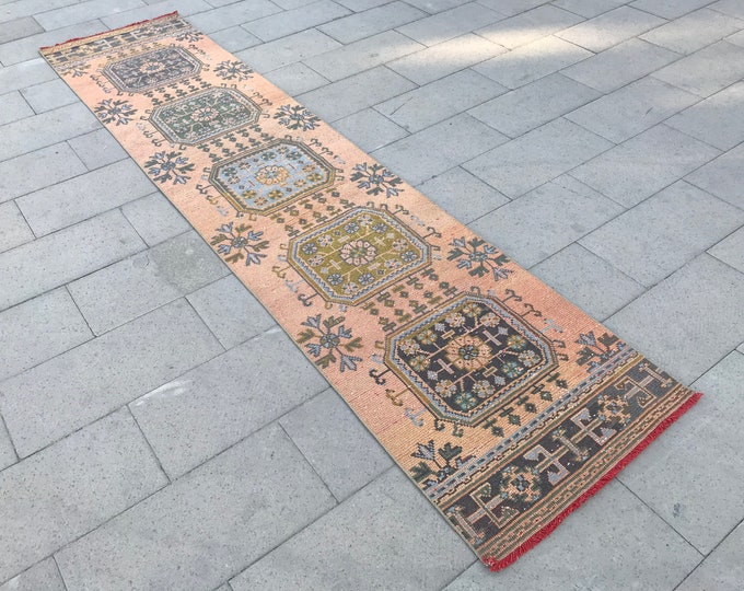 11'19 x 2'59 Feet, 341 x 79 cm, Hallway Runner Rug, Turkish Runner Rug, Floor Runner Rug, Azteck Runner Rug, Vintage Runner Rug, Oushak Rug,