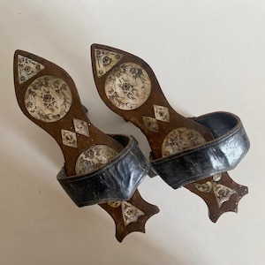 Antique Ottoman Bride Bath Slippers | Mother of Pearl & Wood Carving | Rare Hamam Wedding Accessory