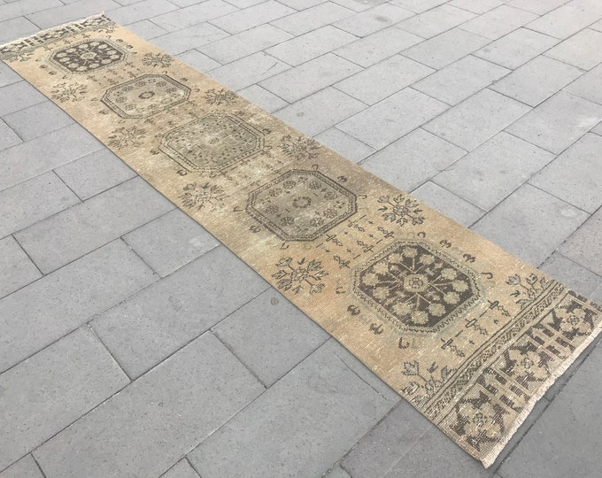 11'48 x 2'56 Feet, Muted Color Runner Rug, Oushak Runner Rug, Vintage Runner Rug, Area Rug, Distressed Runner Rug, Bohamian Runner Rug,