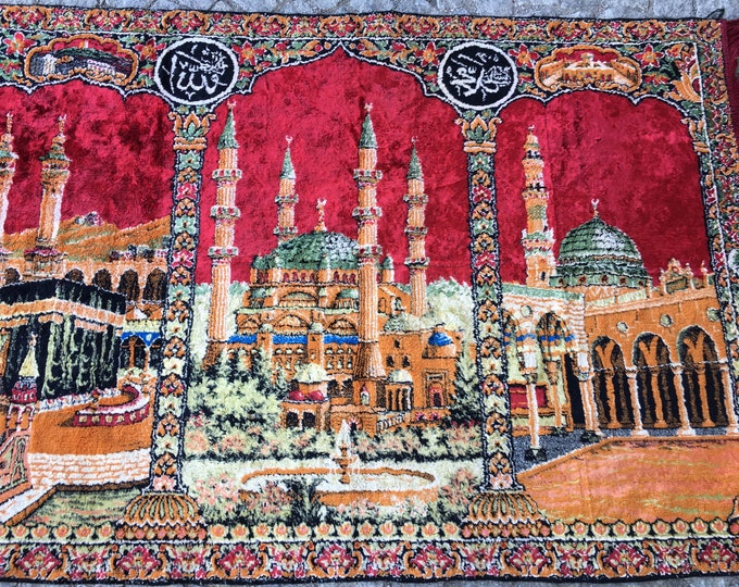 Vintage Kabe Picture, Holly Kabe picture on Tapestry,Tradatinol gift from Kabe,Calligraphy written on Tapestry Rug,Kabe and mosqu pictures,