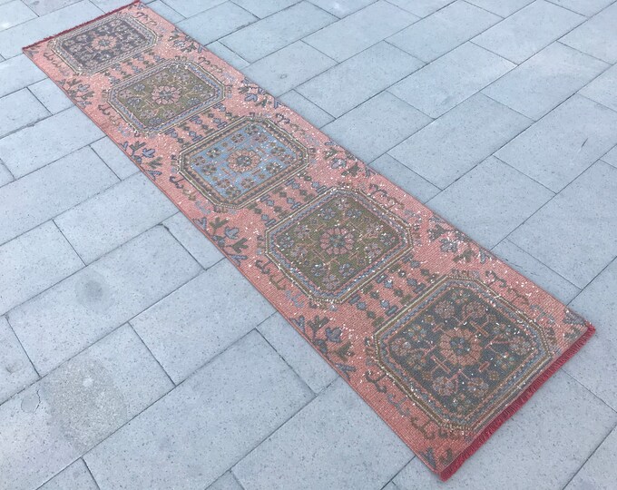 Oushak Runner,Vintage Runner Rug, Hand Made  runner rug,Distressed Boho Runner Rug,Area Floor Runner,9'3x2.3'' Feet,283x70 cm