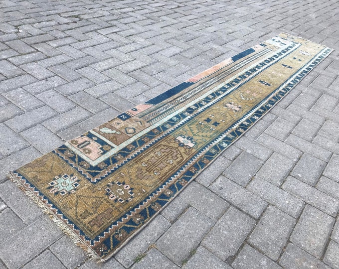 Vintage Runner Rug, Turkish Runner Rug, Narrow Runner Rug, Oushak Runner Rug, Boho Runner Rug, Bohemian Runner Rug, Anatolian Rug Runner,