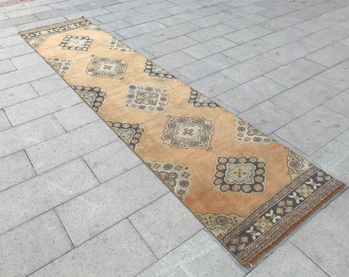 Turkish Rug Runner,Floor Runner Rug, Aztec  Runner Rug,Hallway Runner Rug,Distressed Runner Rug,11'88 x 2'62 Feet,362 x 80 cm,Oushak Rug,