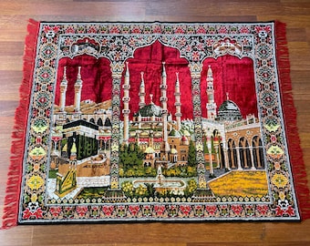 Turkish Kaaba Wall Tapestry – Islamic Velvet Mosque Art – Masjid al-Haram Mecca Decor – Muslim Prayer Room Gift – Hajj Umrah Ramadan Decor