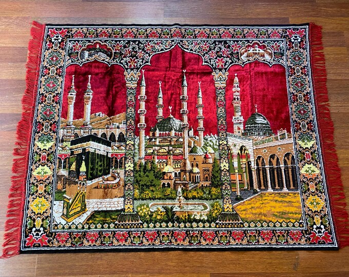 Turkish Kaaba Wall Tapestry – Islamic Velvet Mosque Art – Masjid al-Haram Mecca Decor – Muslim Prayer Room Gift – Hajj Umrah Ramadan Decor