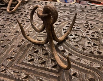 Antique Ottoman 3-Arm Folding Brass Hook - Ornate Swivel Wall Hanger - Victorian Style Movable Brass Hook - Rare Triple Coat & Towel Rack