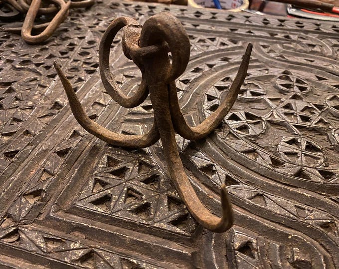 Antique Ottoman 3-Arm Folding Brass Hook - Ornate Swivel Wall Hanger - Victorian Style Movable Brass Hook - Rare Triple Coat & Towel Rack