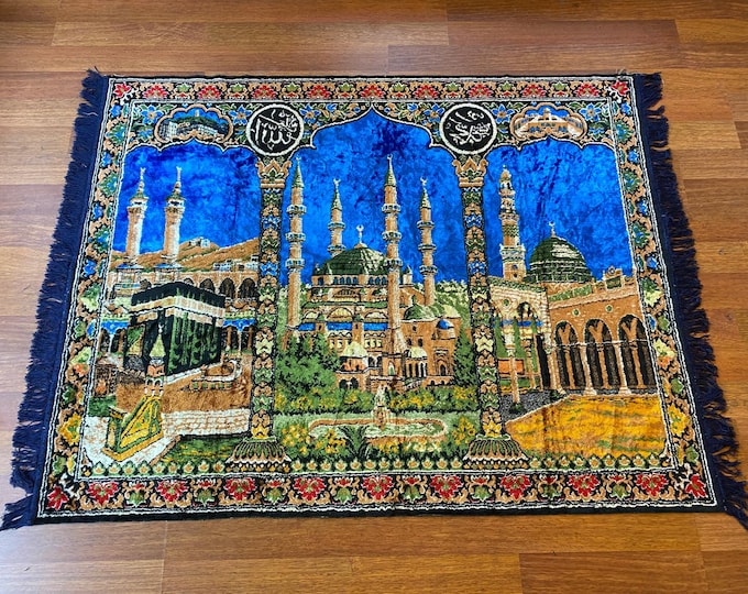 Turkish Velvet Kaaba Tapestry: Islamic Mosque Art, Mecca Decor