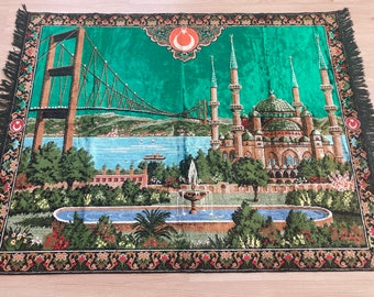 Pretty Wall Decor Rug,Vintage Wall Decor Tapestry Rug,Turkish Tapestry Rug,İstanbul Panorama Tapestry Rug,Blue Mosq Tapestry Rug,Vintage Rug