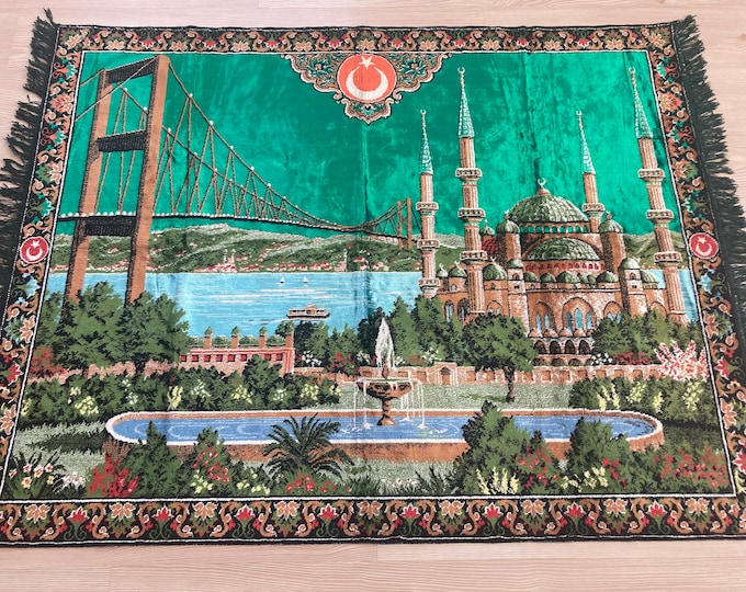 Pretty Wall Decor Rug,Vintage Wall Decor Tapestry Rug,Turkish Tapestry Rug,İstanbul Panorama Tapestry Rug,Blue Mosq Tapestry Rug,Vintage Rug