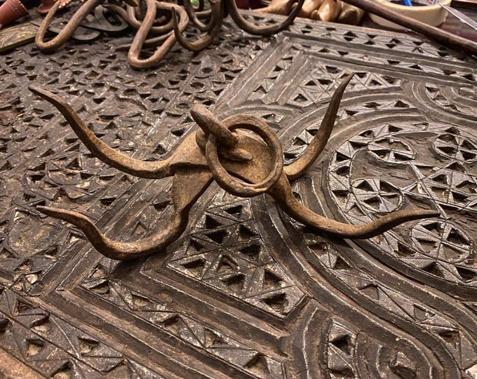 Antique Ottoman Wrought Iron Hook - Large 28cm Hand-Forged Dragon Tail Hook - Rustic Industrial Wall Decor - 19th Century Blacksmith Art