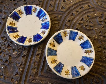 Set of 2 Antique Kutahya Pottery Cup Holders -Hand-Painted Ceramic Zarf - Traditional Turkish Floral Design -Late 19th/Early 20th Century