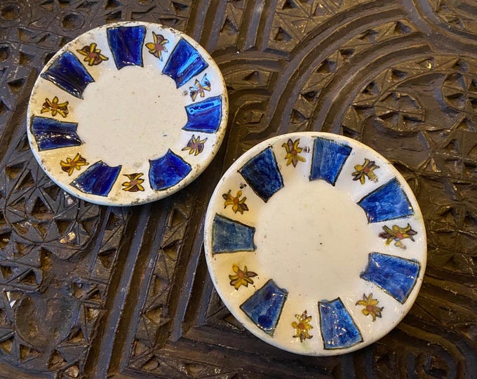 Set of 2 Antique Kutahya Pottery Cup Holders -Hand-Painted Ceramic Zarf - Traditional Turkish Floral Design -Late 19th/Early 20th Century
