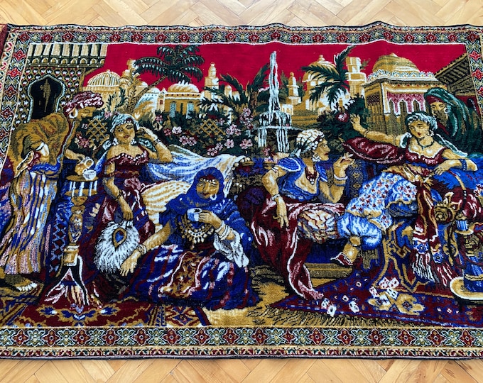 Rare Turkish Wall Hanging Tapestry,Turkish night,Turkish Tapestry,Wall Decor Rug,Ladies Coffe Party,Vintage Rug,Oushak Rug,home Decor Rug,