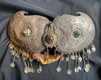 Antique Ottoman Silver Belt Buckle – Handcrafted, Large Size, Embossed with Gem Details