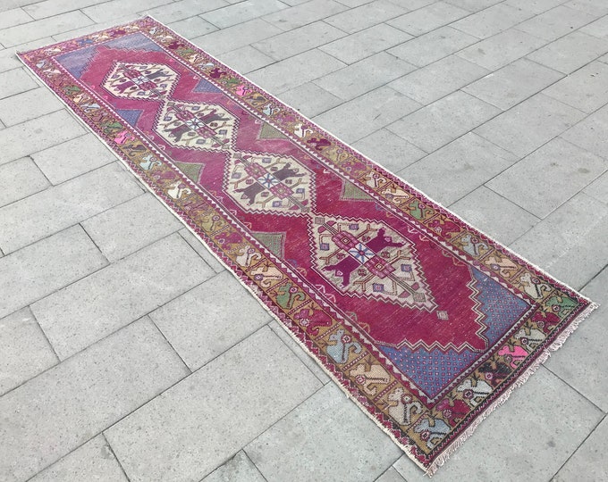 10'73 x 3'02 Feet, Runner Rug, Vintage Runner Rug, Oushak Runner Rug, Entryway Runner Rug, Hallway Runner Rug,Boho Runner Rug, Bohamian Rug,