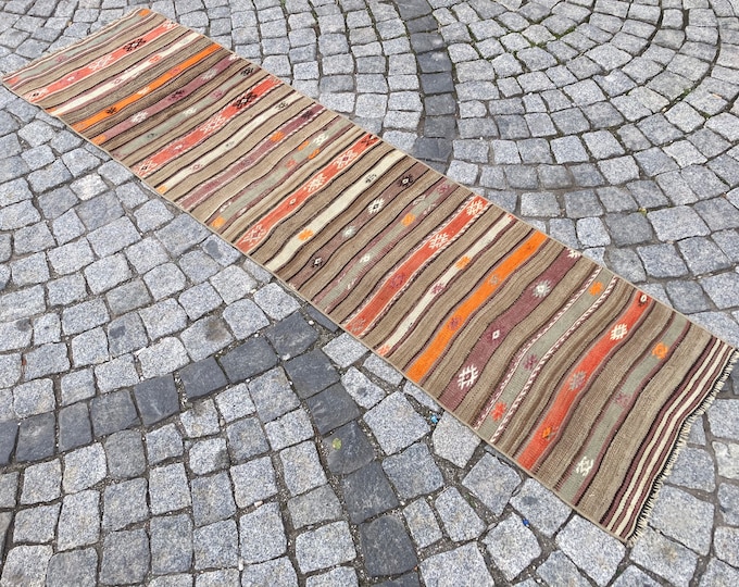 Vintage Kilim Runner Rug,Turkish Runner Rug,Oushak Runner Rug,Bohemian Runner Rug,Pretty Home Decor Rug,Entry Way Runner Rug,Area Runner Rug
