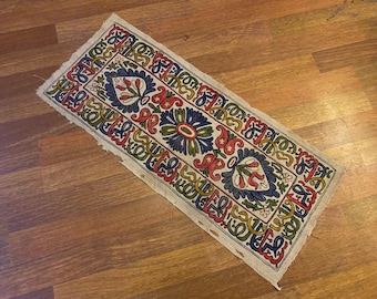Vintage Hand-Embroidered Suzani Textile | Uzbek Silk Embroidery Panel | Bohemian Wall Hanging or Table Runner
