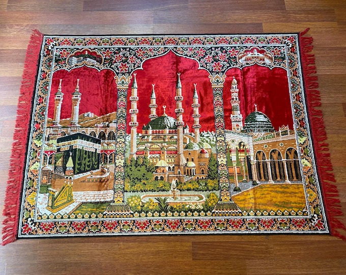 Turkish Kaaba Wall Tapestry – Islamic Velvet Mosque Art – Masjid al-Haram Mecca Decor – Muslim Prayer Room Gift – Hajj Umrah Ramadan Decor